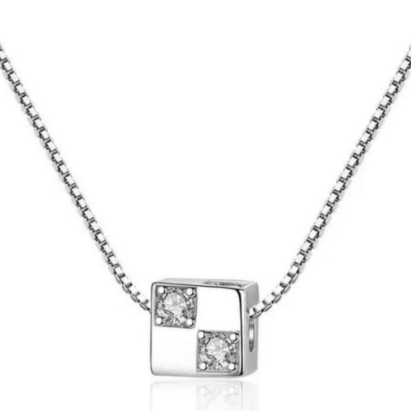 Boutique Jewelry - Cz Sterling Silver 925 Cube Pendant Necklace